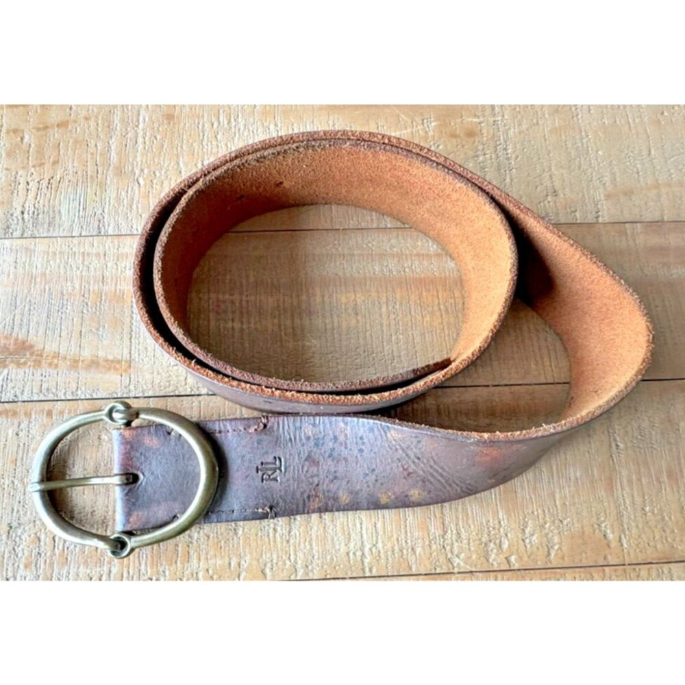Ralph Lauren Oval Buckle Brown Leather Belt Size M #4121316140SG